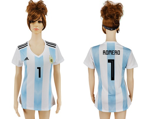Women's Argentina #1 Romero Home Soccer Country Jersey - Click Image to Close